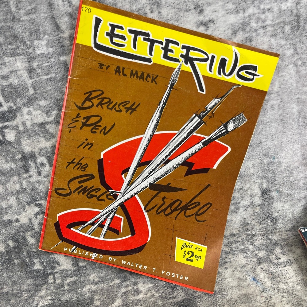 Lettering Art Book Mid-Century Walter T. Foster Single Stroke Brown Calligraphy